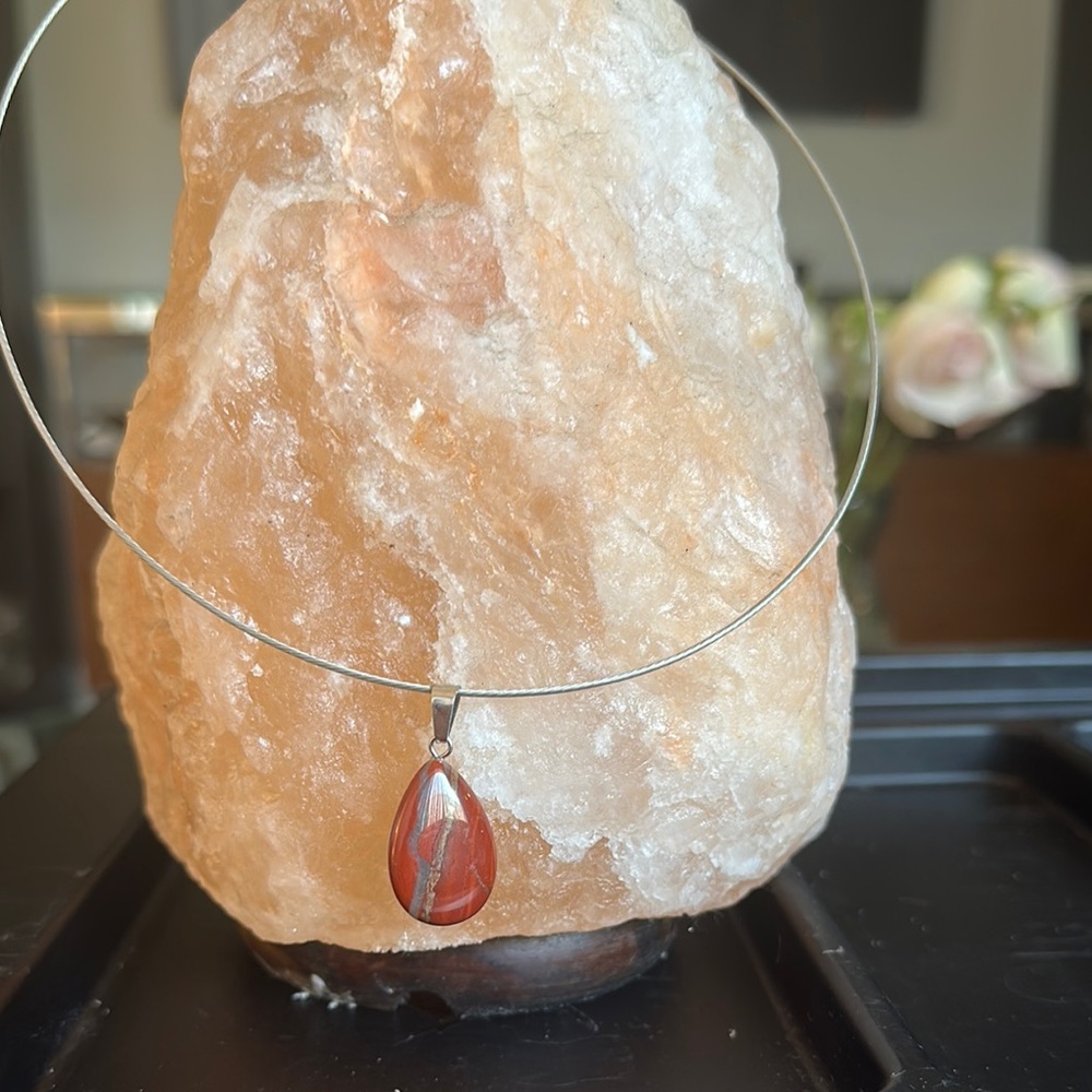 Elegant Silver Necklace with Red Pendant